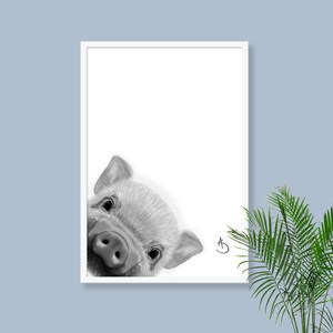 CUTE PEEKABOO PIG Drawing download, Pig Wall decor, Peekaboo Pig Print, Printable Pig Poster, Piglet Decor, Peekaboo Animals, Peekaboo Pig, image 6