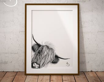 HIGHLAND COW Art Print, Highland Cow Print Black and White, Farm Animals, Highland Cow Printable, Highland Cow Decor, Highland Cow Wall Art,