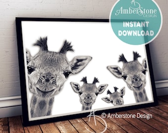 Adorable Giraffe Print, Family of Giraffe, Giraffe Print, Giraffe Decor, Giraffe, Instant Download, Giraffe Family Portrait, Giraffe Prints