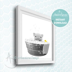 Pig in Bathtub, Pig Print, Pig Prints, Pig Bathtub, Bathroom Prints, Bathroom Decor, Funny Bathroom Art, Pig Printable, Pig, Pig Gifts