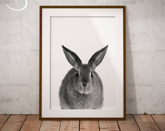 Rabbit Print Wall Art, Nursery Animal Decor, Woodland Animal, Digital Download, Rabbit Poster, Woodland Baby Shower, Bunny, Babies Room Art