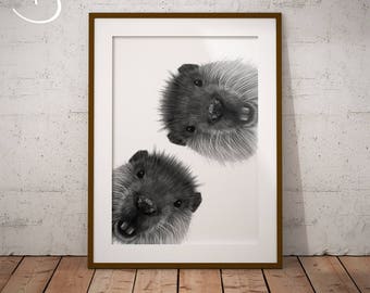 CUTE CURIOUS BEAVER Drawing download, Beaver decor, Curious Beaver Print, Printable Beaver Poster, Printable Art, Curious Animals, Print