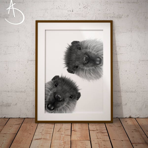 CUTE CURIOUS BEAVER Drawing download, Beaver decor, Curious Beaver Print, Printable Beaver Poster, Printable Art, Curious Animals, Print