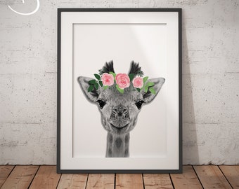 GIRAFFE FLOWER Crown, Printable, Animals floral crown print, Giraffe, Giraffe Printables, Animals Flower Crown, Giraffe Flower Crown Print