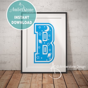Blue Letter B, LETTER B Print, Letter B, Blue Nursery, Boys Letter B, Baby Boy Print, Gift for Baby Boy, Baby Shower, Blue Letter Monogram