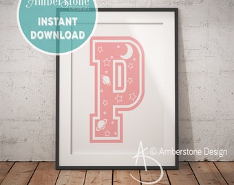 Pink Letter P, LETTER P Print, Letter P, Pink Nursery, Girls Letter P, Baby Girl Print, Gift for Baby Girl, Baby Shower, Pink Monogram