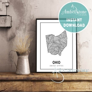 OHIO ART PRINT, Instant Download, Ohio Print, Ohio State Print, Printables, Black and White Print, Ohio Art Prints, Ohio Printables, Ohio