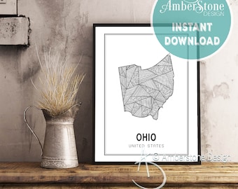 OHIO ART PRINT, Instant Download, Ohio Print, Ohio State Print, Printables, Black and White Print, Ohio Art Prints, Ohio Printables, Ohio