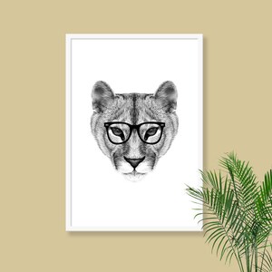 HIPSTER MOUNTAIN LION download, Animal decor, Hipster Mountain Lion, Printable Mountain Lion, Printable Decor, Hipster Animal, Mountain Lion image 5