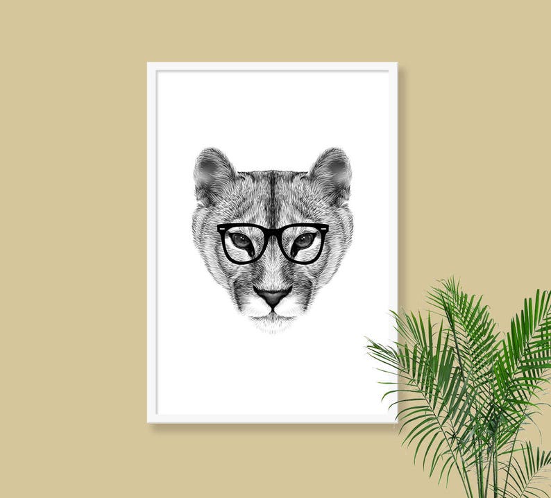 HIPSTER MOUNTAIN LION download, Animal decor, Hipster Mountain Lion, Printable Mountain Lion, Printable Decor, Hipster Animal, Mountain Lion image 5