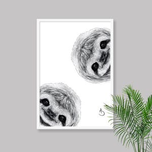 CUTE CURIOUS SLOTH Drawing download, Sloth Wall decor, Curious Sloth Print, Printable Sloth Poster, Sloth Decor, Curious Animals, Sloth Art image 6