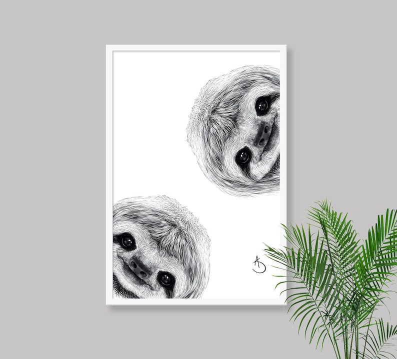 CUTE CURIOUS SLOTH Drawing download, Sloth Wall decor, Curious Sloth Print, Printable Sloth Poster, Sloth Decor, Curious Animals, Sloth Art image 6