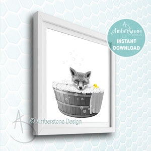 Fox in Bathtub, Fox Print, Fox Prints, Fox Bathtub, Bathroom Prints, Bathroom Decor, Funny Bathroom Art, Fox Printable, Woodland Animals