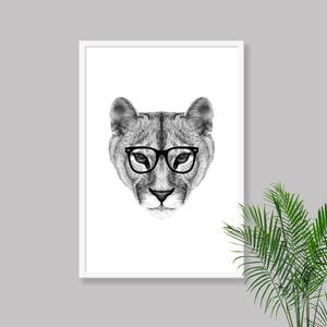 HIPSTER MOUNTAIN LION download, Animal decor, Hipster Mountain Lion, Printable Mountain Lion, Printable Decor, Hipster Animal, Mountain Lion image 6