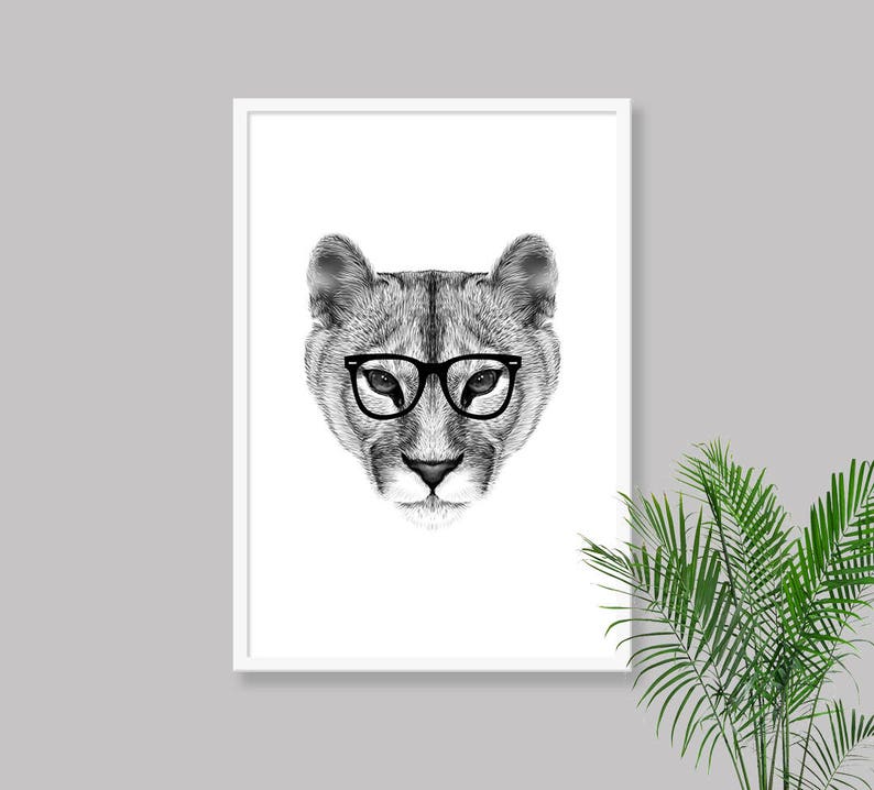 HIPSTER MOUNTAIN LION download, Animal decor, Hipster Mountain Lion, Printable Mountain Lion, Printable Decor, Hipster Animal, Mountain Lion image 6