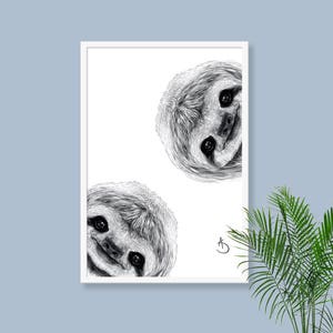 CUTE CURIOUS SLOTH Drawing download, Sloth Wall decor, Curious Sloth Print, Printable Sloth Poster, Sloth Decor, Curious Animals, Sloth Art image 2