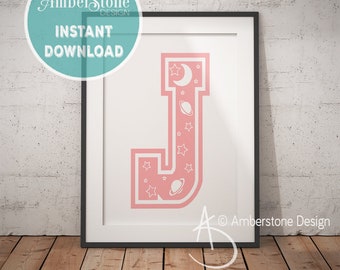 Pink Letter J, LETTER J Print, Letter J, Pink Nursery, Girls Letter J, Baby Girl Print, Gift for Baby Girl, Baby Shower, Pink Monogram