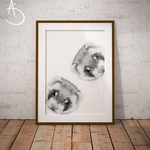 FERRET Drawing download, Ferret Wall decor, Curious Ferrets Print, Printable Ferret Poster, Animal Decor, Animals Print, Animal Art, Ferret