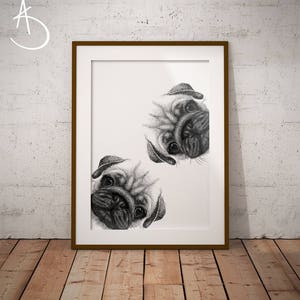 PUG PRINT, Cute Curious PUG Drawing download, Pug Wall decor, Pug Prints, Printable Pug Poster, Pug Decor, Dog Printables, Pug Art, Pug Dog