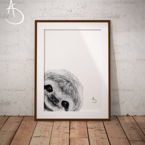 CUTE PEEKABOO SLOTH Drawing download, Sloth Art, Peekaboo Sloth Print, Printable Sloth Poster, Sloth Decor, Peekaboo Animals, Peekaboo Sloth image 1