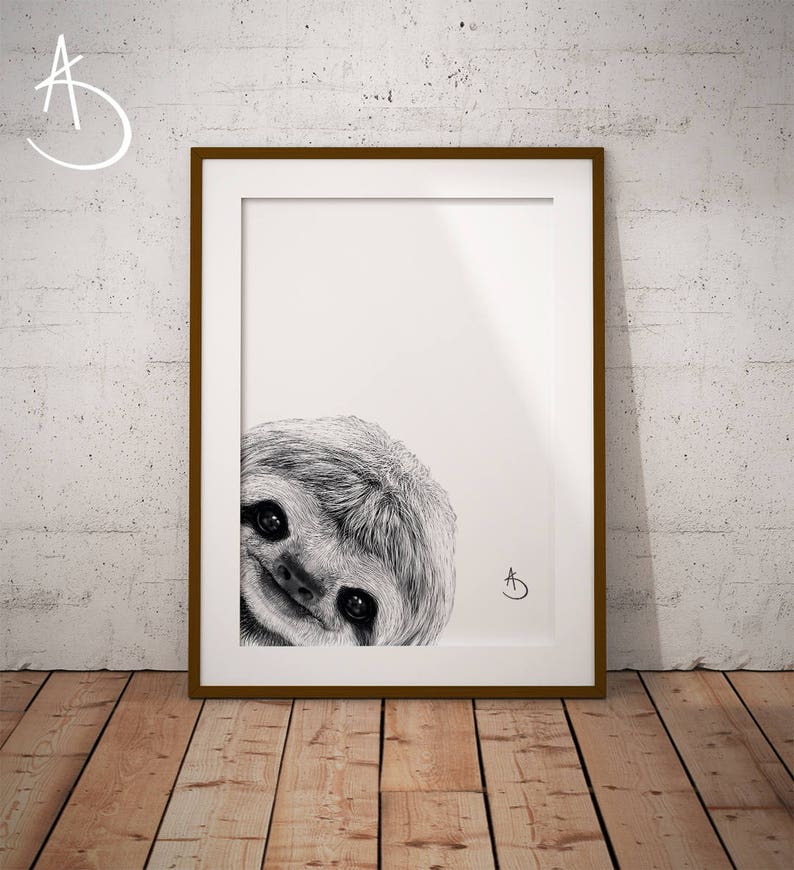 CUTE PEEKABOO SLOTH Drawing download, Sloth Art, Peekaboo Sloth Print, Printable Sloth Poster, Sloth Decor, Peekaboo Animals, Peekaboo Sloth image 1