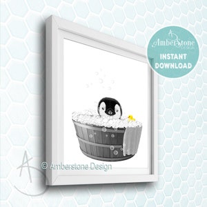 Penguin in Bathtub, Penguin Print, Penguin Prints, Penguin Bathtub, Bathroom Prints, Bathroom Decor, Funny Bathroom Art, Penguin Printable