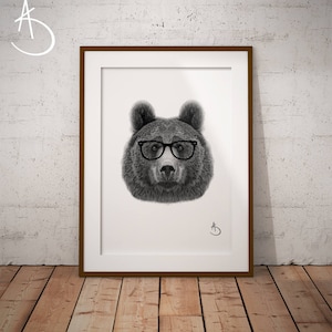 HIPSTER BEARS DRAWING download Print, Wall decor, Hipster Bear Print, Printable Bear Poster, Digital, Printable Decor, Instant Download, image 1