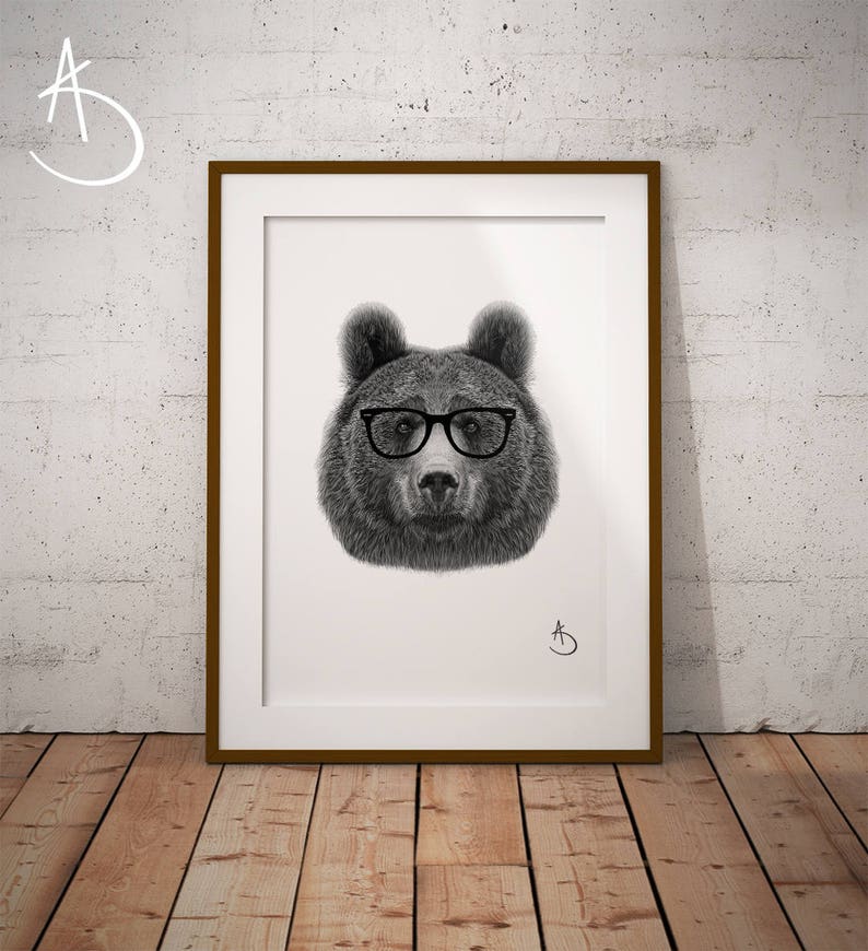 HIPSTER BEARS DRAWING download Print, Wall decor, Hipster Bear Print, Printable Bear Poster, Digital, Printable Decor, Instant Download, image 1