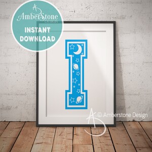 Blue Letter I, LETTER I Print, Letter I, Blue Nursery, Boys Letter I, Baby Boy Print, Gift for Baby Boy, Baby Shower, Blue Letter Monogram