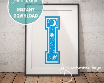 Blue Letter I, LETTER I Print, Letter I, Blue Nursery, Boys Letter I, Baby Boy Print, Gift for Baby Boy, Baby Shower, Blue Letter Monogram