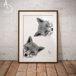 CUTE CURIOUS FOX Drawing download, Wall decor, Curious Fox Print, Printable Fox Poster, Fox Decor, Curious Animals, Art, Fox Art, Fox Print
