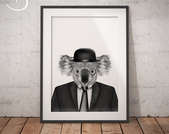 KOALA IN SUIT Art Print, Koala Printables, Koala Print, Printable Koala Art, Dapper Koala, Koala Art, Animals in Suits, Koala in Suit Prints