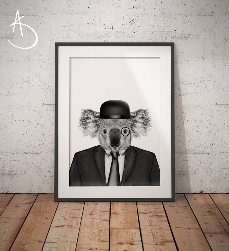 KOALA IN SUIT Art Print, Koala Printables, Koala Print, Printable Koala Art, Dapper Koala, Koala Art, Animals in Suits, Koala in Suit Prints image 1