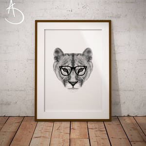 HIPSTER MOUNTAIN LION download, Animal decor, Hipster Mountain Lion, Printable Mountain Lion, Printable Decor, Hipster Animal, Mountain Lion image 1