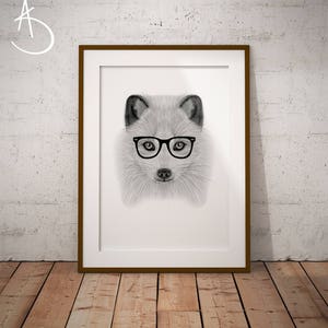 HIPSTER ARCTIC FOX download, Animal decor, Hipster Arctic Fox, Printable Arctic Fox, Printable Decor, Hipster Animal, Office Art, Arctic Fox