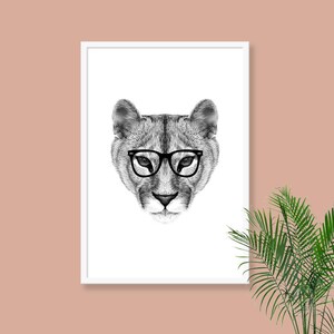 HIPSTER MOUNTAIN LION download, Animal decor, Hipster Mountain Lion, Printable Mountain Lion, Printable Decor, Hipster Animal, Mountain Lion image 4