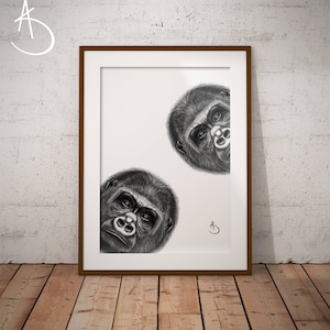 GORILLA PRINT, download Print, Gorilla decor, Gorilla Printables, Jungle Animals, Printable Poster, Gorilla Art, Black White Art, Office Art