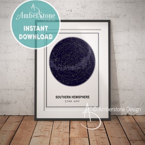 Southern Hemisphere Star Map Print, Southern Hemisphere, Star Map, Star Chart, The Night Sky, Night sky Print, Night Shy Map, Star Charts