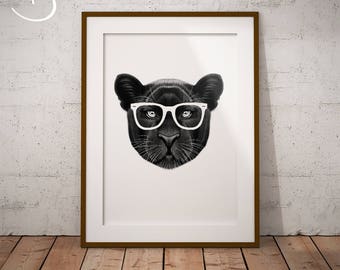 BLACK PANTHER, HIPSTER Black Panther Drawing download, Black Panther Wall decor, Hipster Black Panther Print, Printable Black Panther Poster