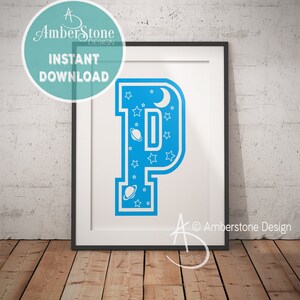 Blue Letter P, LETTER P Print, Letter P, Blue Nursery, Boys Letter P, Baby Boy Print, Gift for Baby Boy, Baby Shower, Blue Letter Monogram