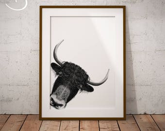 CUTE PEEKABOO YAK Drawing download, Yak Art, Peekaboo Yak Print, Printable Yak Poster, Yak Decor, Peekaboo Animals, Peekaboo Yak, Yak Prints