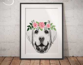 DOG FLOWER CROWN, Dog Print, Printable Wall Art, Animals floral crowns print, Dog Printables, Animals Flower Crown, Dog Flower Crown Print