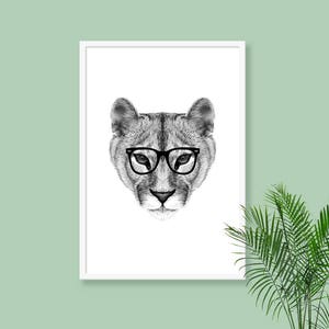 HIPSTER MOUNTAIN LION download, Animal decor, Hipster Mountain Lion, Printable Mountain Lion, Printable Decor, Hipster Animal, Mountain Lion image 3