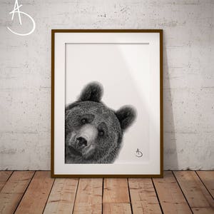 CUTE PEEKABOO BEAR Drawing download, Wall decor, Peekaboo Bear Print, Printable Bear Poster, Digital, Printable Decor, Peekaboo Bear, Bear