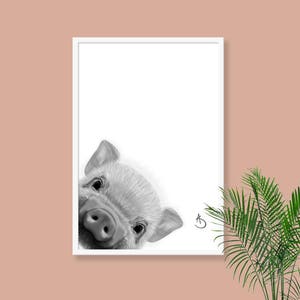 CUTE PEEKABOO PIG Drawing download, Pig Wall decor, Peekaboo Pig Print, Printable Pig Poster, Piglet Decor, Peekaboo Animals, Peekaboo Pig, image 4