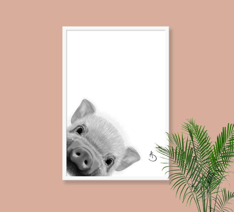 CUTE PEEKABOO PIG Drawing download, Pig Wall decor, Peekaboo Pig Print, Printable Pig Poster, Piglet Decor, Peekaboo Animals, Peekaboo Pig, image 4