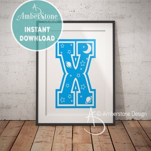 Blue Letter X, LETTER X Print, Letter X, Blue Nursery, Boys Letter X, Baby Boy Print, Gift for Baby Boy, Baby Shower, Blue Letter Monogram
