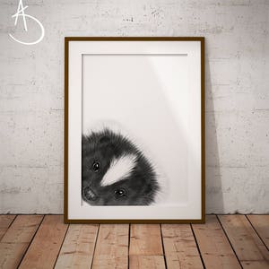 SKUNK PRINT, Skunk Drawing download, Skunk decor, Peekaboo Skunk Print, Printable Skunk Poster, Skunk, Art, Peekaboo Animals, Skunk Prints,