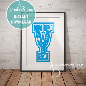 Blue Letter Y, LETTER Y Print, Letter Y, Blue Nursery, Boys Letter Y, Baby Boy Print, Gift for Baby Boy, Baby Shower, Blue Letter Monogram