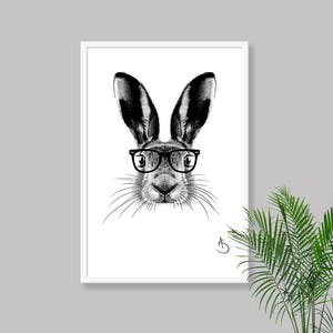 CUTE HIPSTER HARE Drawing download, Hare decor, Hipster Hare Print, Printable Hare Poster, Printable Decor, Hipster Animals, Woodland decor image 6